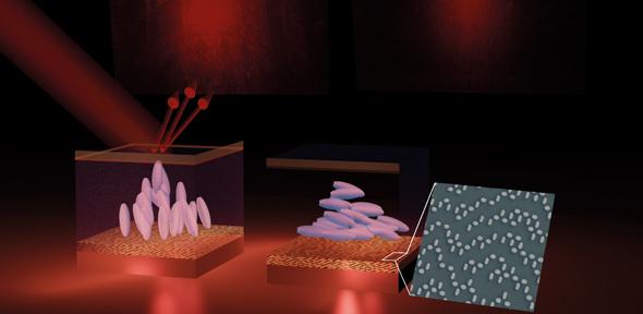 Rendered schematic of holographic pixels in operation showing switching states, Credit: Calum Williams