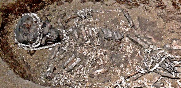 Detail of one of the burials from Sunghir, in Russia., Credit: José-Manuel Benito Álvarez via Wikimedia Commons