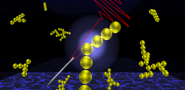 An efficient route to manufacturing nanomaterials with light through plasmon-induced laser-threading of gold nanoparticle strings, Credit: Ventsislav Valev