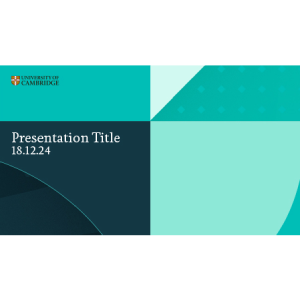 Mock up of the opening slide of a digital presentation. Background is comprised of abstract details of the University shield in shades of the University Blue colour. Overlaid text reads 'Presentation title'.