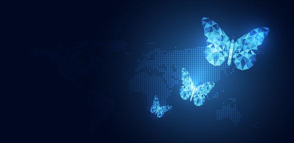 Abstract image of digital butterflies
