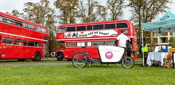 AI Hopes and Fears buses on Parker's Piece, Cambridge