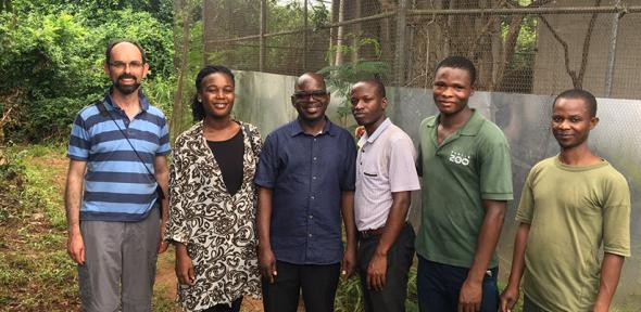 Dr Restif (left) with collaborators from the University of Ghana in Accra, July 2019