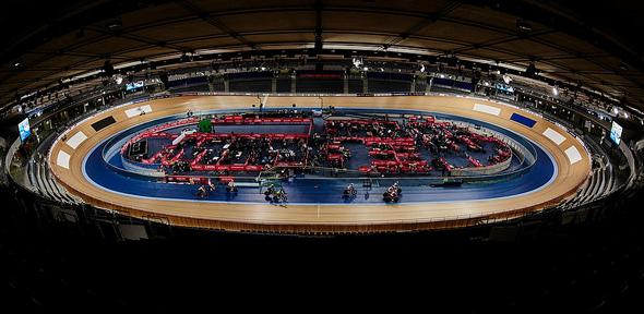 The view from the top of the stands of Lee Valley VeloPark, London.
