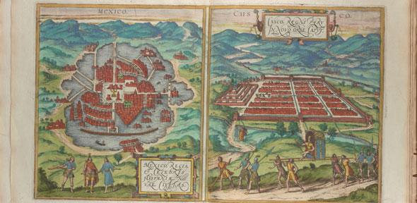 A plan of Mexico City, taken from the 16th-century Civitates orbis terrarum, the world’s first atlas to include city plans