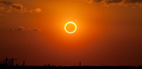 Annular eclipse photographed at sunset in eastern New Mexico.