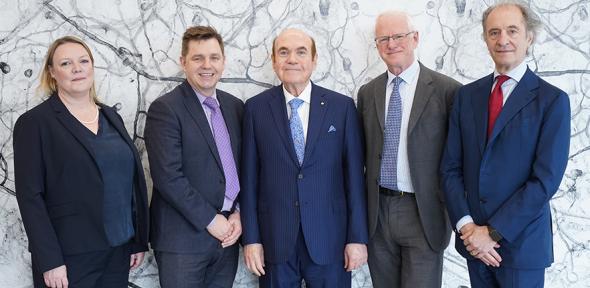 Left to right: Professor Charlotte Summers, Dr Nik Johnson (Mayor, Cambridgeshire & Peterborough Combined Authority), Dr Victor Dahdaleh, Professor Patrick Maxwell, Dr Anthony Freeling