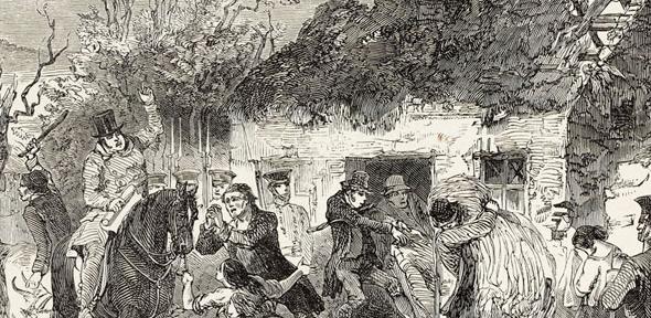 Irish tenants are evicted and their homes torn down under the supervision of troops