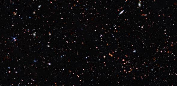 This image taken by the James Webb Space Telescope highlights the region of study by the JWST Advanced Deep Extragalactic Survey (JADES).