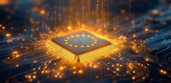 A silicon chip with the EU flag printed on it