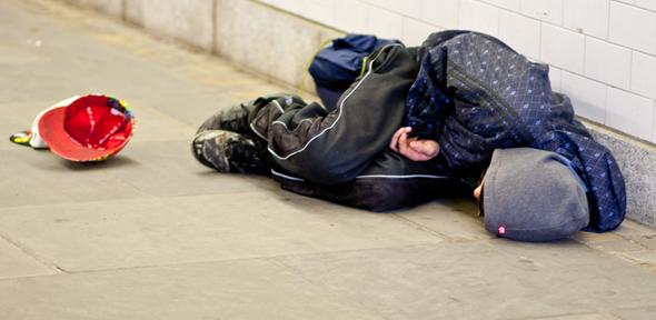 Homeless man in tunnel