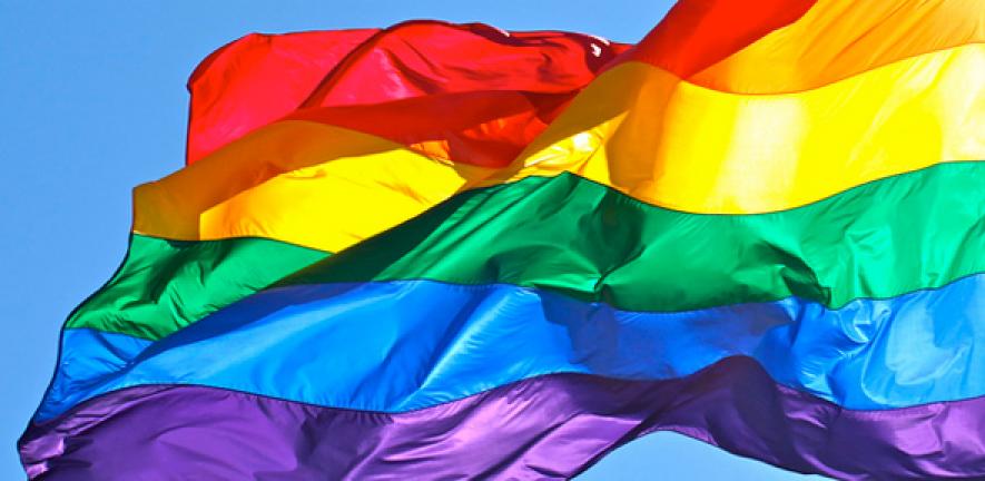 Rainbow flag : banner, Harvey Milk Plaza, Castro, San Francisco (2012) - cropped