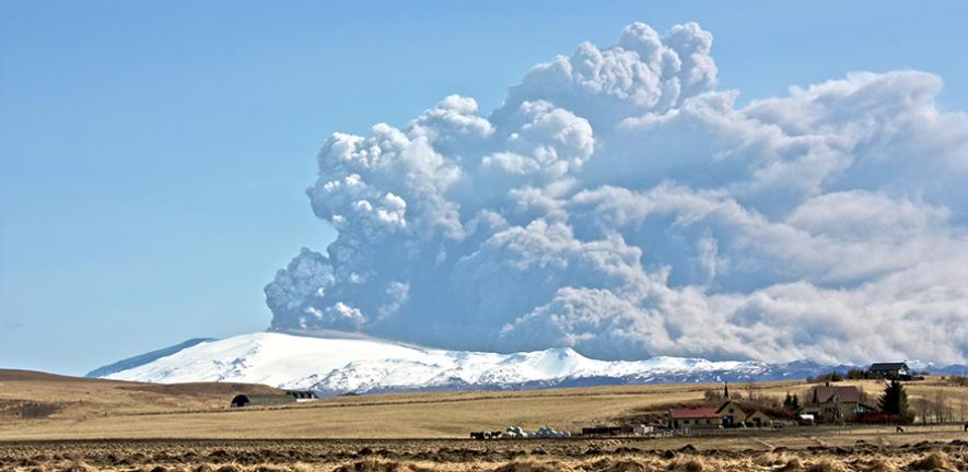 Clouds of ash rising up from the Eyjafjallajökull eruption in 2010