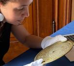 Dr Federica Gigante examining the Verona astrolabe