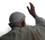 Pope Benedict XVI prays in front of the image of Our Lady of Fatima after arriving to catholic Fatima shrine in central Portugal, May 12, 2010