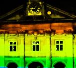 Emmanuel College projects the rainbow flag