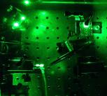 An image from an experiment in the quantum optics laboratory in Cambridge. Laser light was used to excite individual tiny, artificially constructed atoms known as quantum dots, to create “squeezed” single photons