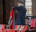 Honorary degree ceremony preparations in Senate House.