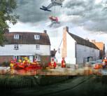 Artist's interpretation of existing (left) and adapted (right) responses to flooding