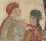 Scene depicting a husband and wife accusing each other before a quadi (judge) from Les Makamat de Hariri (1054-1122). . 