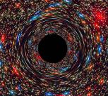 Computer-simulated image of a supermassive black hole at the core of a galaxy.