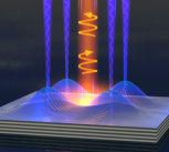 Polariton fluid emits clockwise or anticlockwise spin light by applying electric fields to a semiconductor chip.  