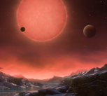 Artist’s impression of the ultracool dwarf star TRAPPIST-1 from the surface of one of its planets