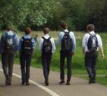 Five lads walk home from school through Myton Fields, Warwick