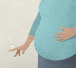 Pregnant woman smoking cigarette - stock illustration