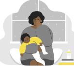 Illustration of a tired African American mother crying