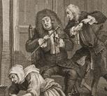Detail from plate 5 of Hogarth’s “A Harlot’s Progress”, with the protagonist, Moll, dying of syphilis.