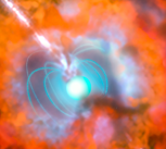 An artist's impression of a hypernova, an explosive death of a star roughly ten times more energetic than a normal supernova. 