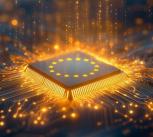 A silicon chip with the EU flag printed on it