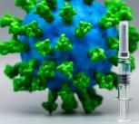 Model of coronavirus and hypodermic needle