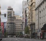 A deserted Grand Via, in the heart of Madrid, a week after the lockdown started.  