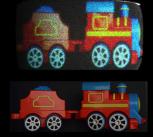 Reconstructed holographic images of a toy train with holobricks and original image captured by a camera