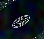 An image of the star Gilese 581 (bottom of image), with an illustration of the debris disc superimposed to show its position.