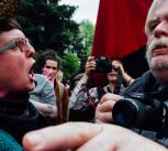 Protestors confront each other at a political demonstration
