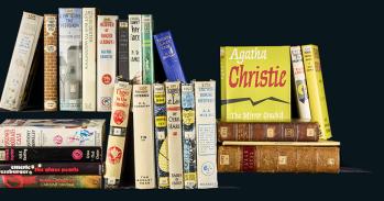 First edition crime novels on display at exhibition.