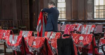 Honorary degree ceremony preparations in Senate House.