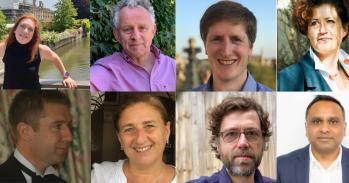 Top L-R: Helen Williams, Richard Friend, Richard Samworth, Melinda Duer. Bottom L-R: Chris Hunter, Marta Mirazon Lahr, Marcos Martinon-Torres, Manish Chhowalla