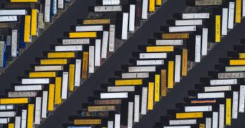 Aerial shot of parked trucks, Scunthorpe, United Kingdom