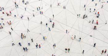 Aerial view of crowd connected by lines