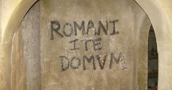 'Romans go home'. Mocked-up Roman graffiti, referencing Monty Python’s Life of Brian, at the Hull and East Riding Museum