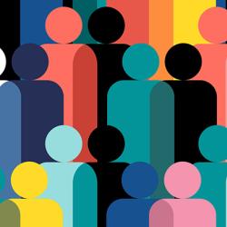 Geometric illustration of multi coloured human figures
