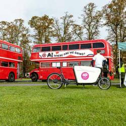 AI Hopes and Fears buses on Parker's Piece, Cambridge