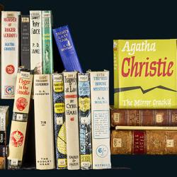 First edition crime novels on display at exhibition.