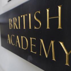 Close-up of the British Academy sign