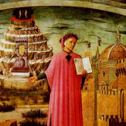 Dante's Divine Comedy shown in a fresco by Michelino
