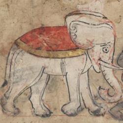 A fakir presents a white elephant to the King, from Kalila wa Dimna by Abdu llah ibn al-Mugaffa